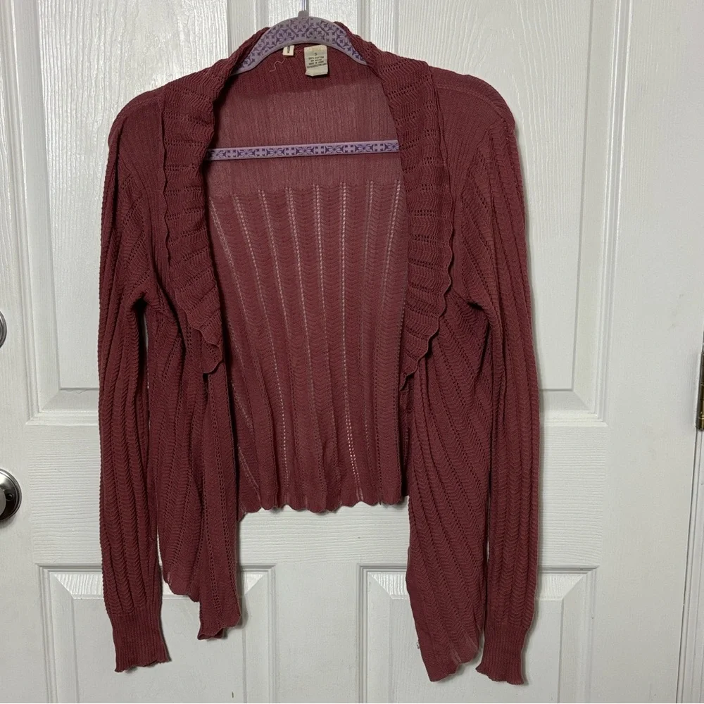 MOTH mauve dust rose knit cardigan scallop hem shawl collar size Small cotton